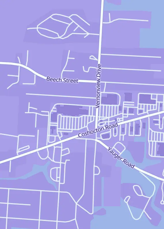 Street map around Gamescape, 855 Coshocton Ave, Mt Vernon, OH