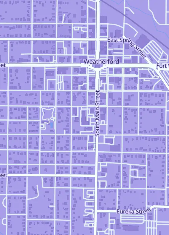 Street map around Gibson's Cosmic Cards, 306 S Main St, Weatherford, TX