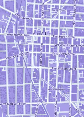 Street map around Ginza Marketplace, Ann Arbor