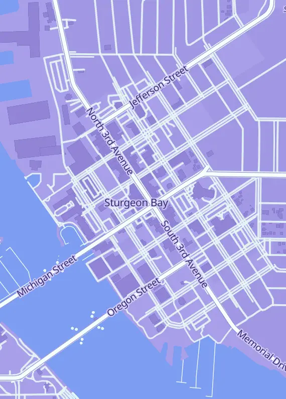Street map around Gnome Games Sturgeon Bay, 23 N 3rd Ave, Sturgeon Bay, WI