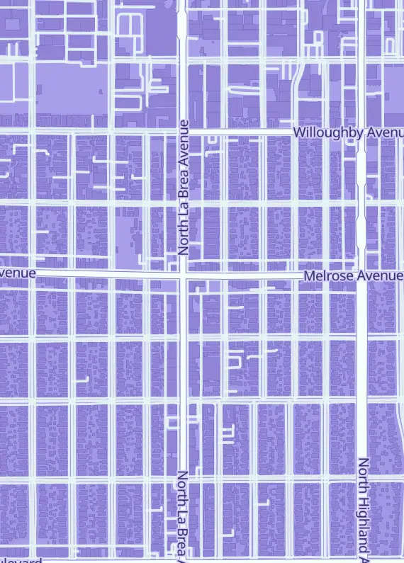 Street map around Golden Apple Comics, 7018 Melrose Ave, Los Angeles, CA
