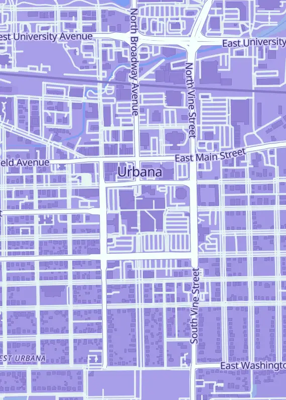 Street map around Gopher Mafia Games, 110 E. University Ave, Ste I, Urbana, IL