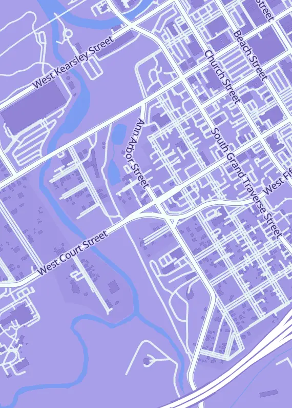 Street map around Great Escape Gaming, 706 W Court St, Flint, MI