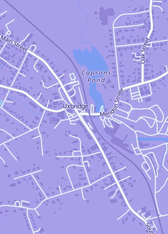 Street map around Great Stories Comics and Gaming, 2 S Main St Ste 202, Uxbridge, MA