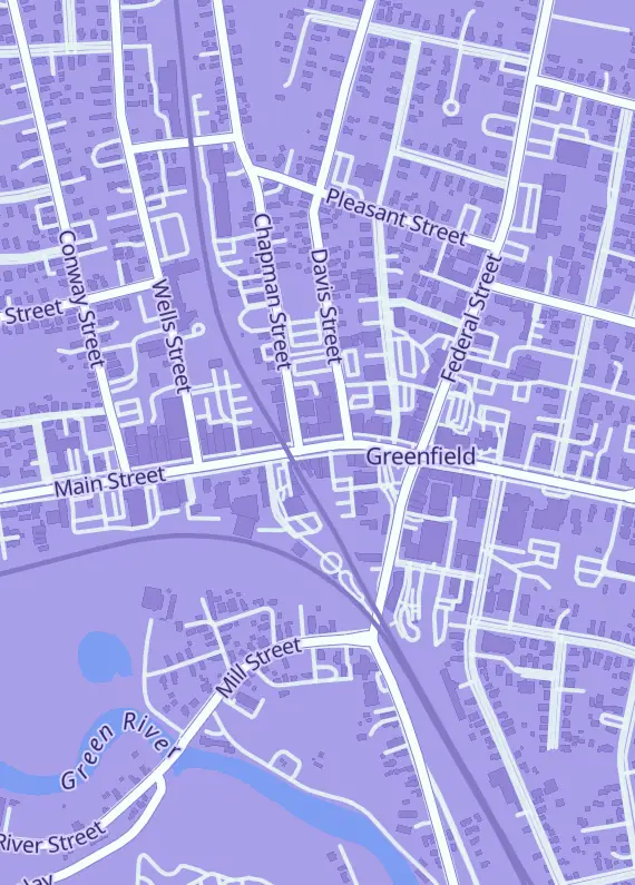 Street map around Greenfield Games, 238 Main St, Greenfield, MA