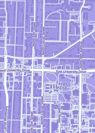 Street map around Grumpy's Comics, Denton