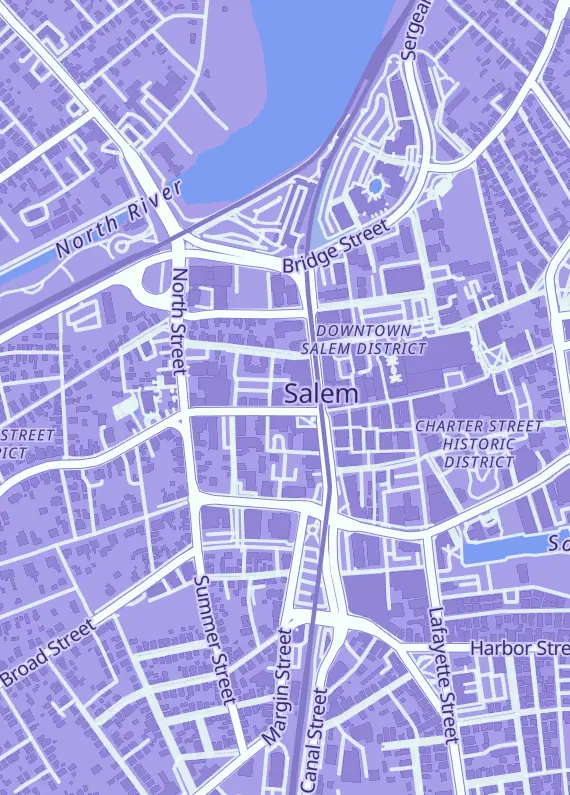 Street map around Harrison's Comics, 252 Essex St, Salem, MA