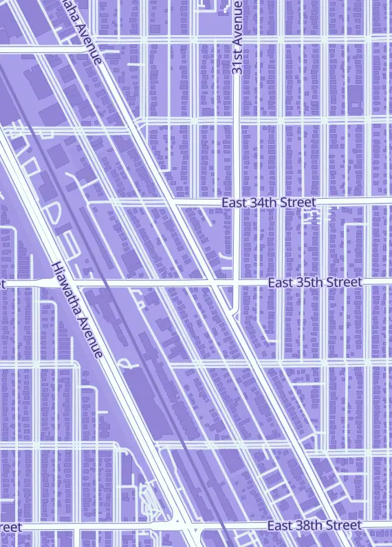 Street map around Heroic Goods & Games, 3458 Minnehaha Ave, Minneapolis, MN