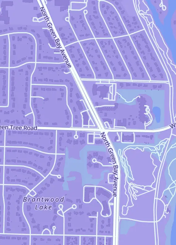 Street map around HoneyBee Games, 6805 N Green Bay Ave, Glendale, WI