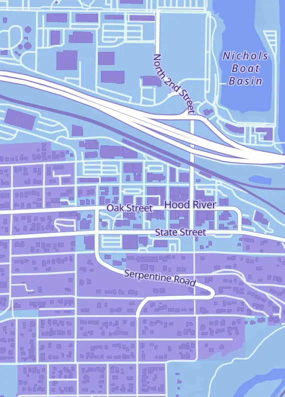 Street map around Hood River Hobbies, 110 4th St, Hood River, OR