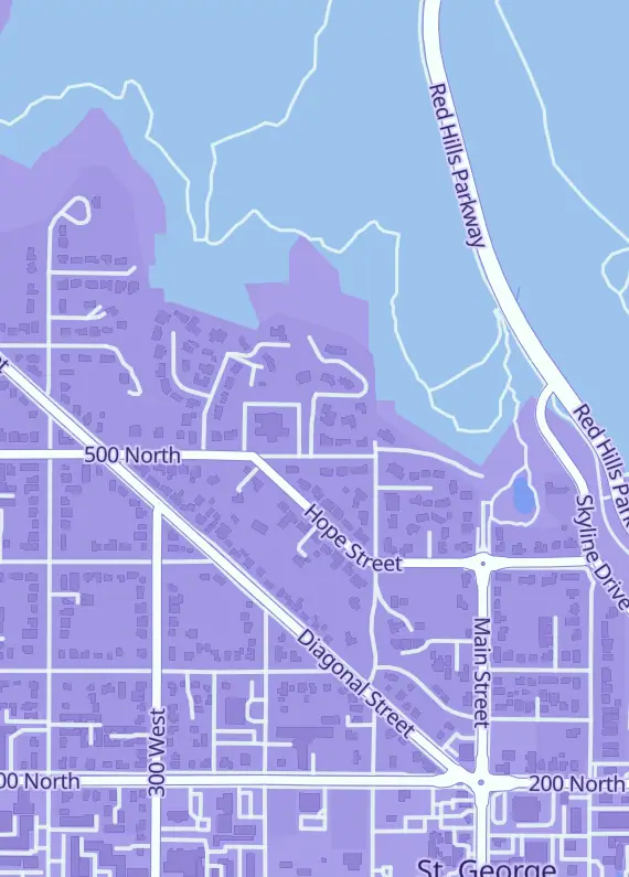 Street map around Hurst Ace Hardware, 160 N Bluff St, Saint George, UT