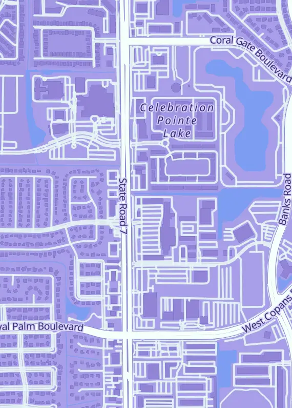 Street map around Kaos Gamer Lounge, 2522 N State Rd 7, Margate, FL