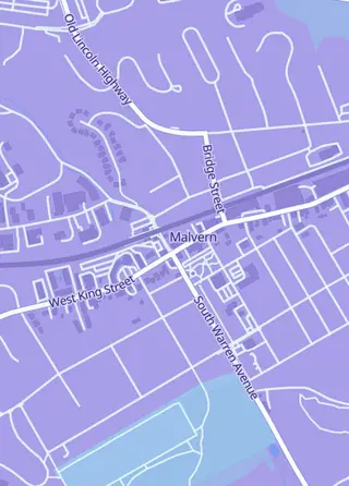 Street map around King Street Cards, Malvern