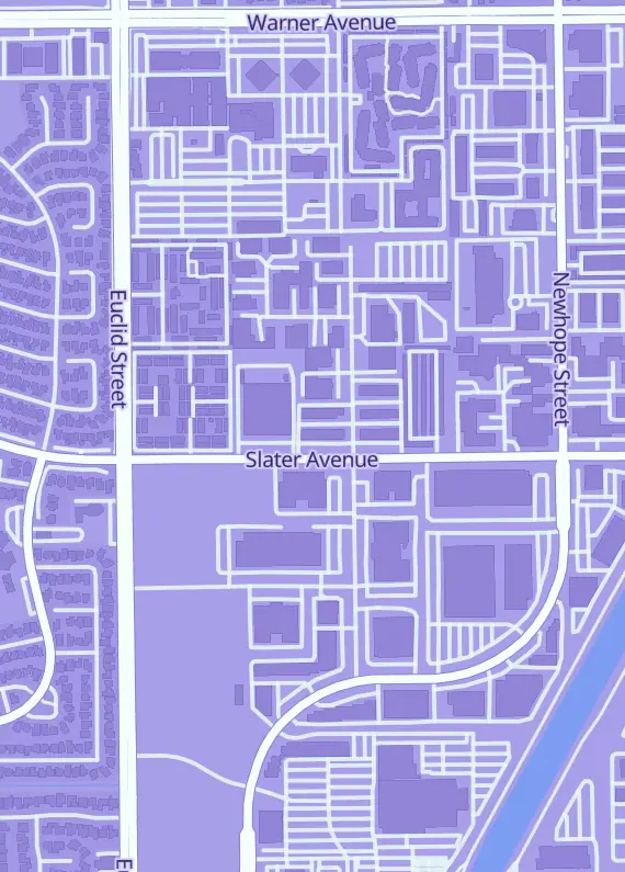 Street map around Kingslayer Games, 11213 Slater Ave, Fountain Valley, CA