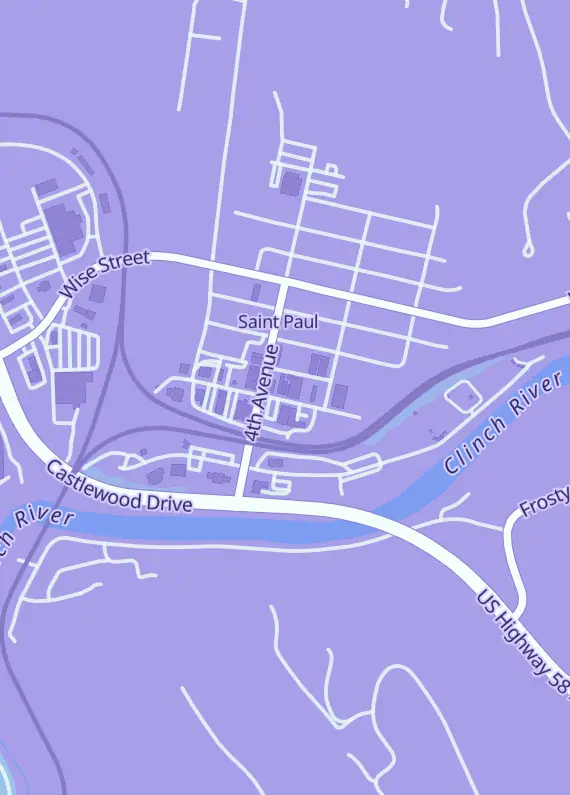 Street map around Lab 20 Sports Cards, 16611 Russell St, St Paul, VA