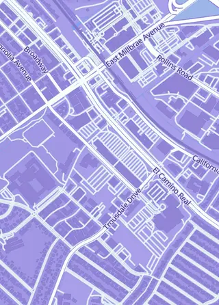 Street map around Lefty's Sports Card Store, Burlingame
