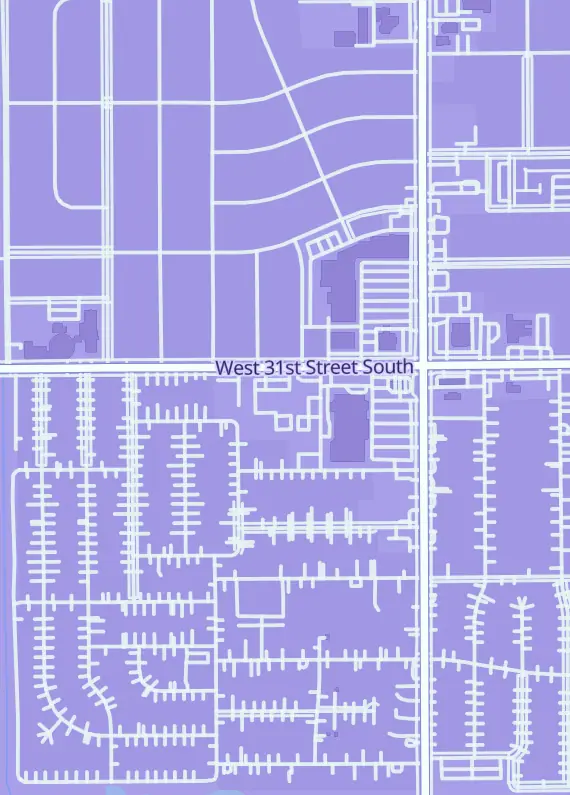 Street map around Legendary Crits Lounge, 1309 W 31st St S, Wichita, KS