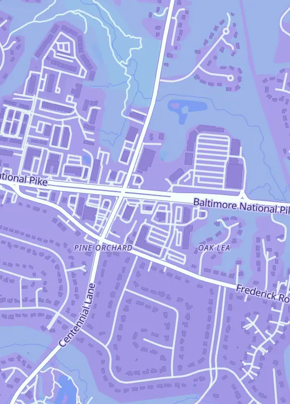 Street map around Lil' Thingamajigs, 10045 Baltimore National Pike Ste A13, Ellicott City, MD