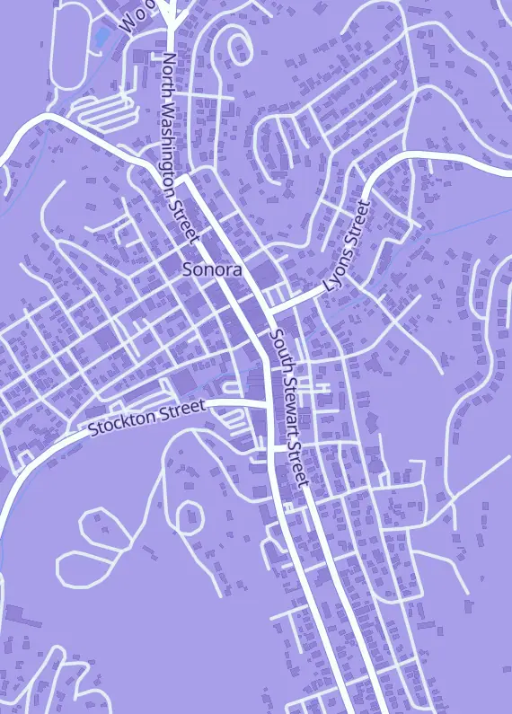 Street map around Little Roots Toy Shop, 106 S Washington St, Sonora, CA