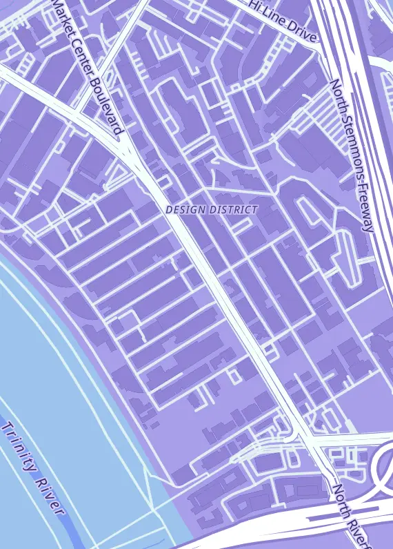Street map around Lost ... Antiques, 1201 N Riverfront Blvd, Dallas, TX