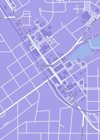 Street map around Magnolia Gaming Ramen Bar & Taphouse, Enterprise