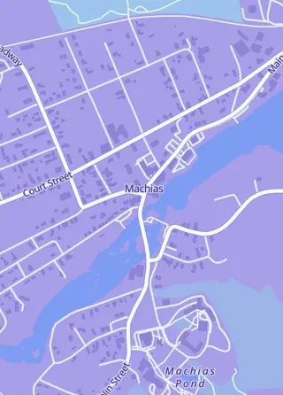 Street map around Mahoney's Gaming Emporium, Machias