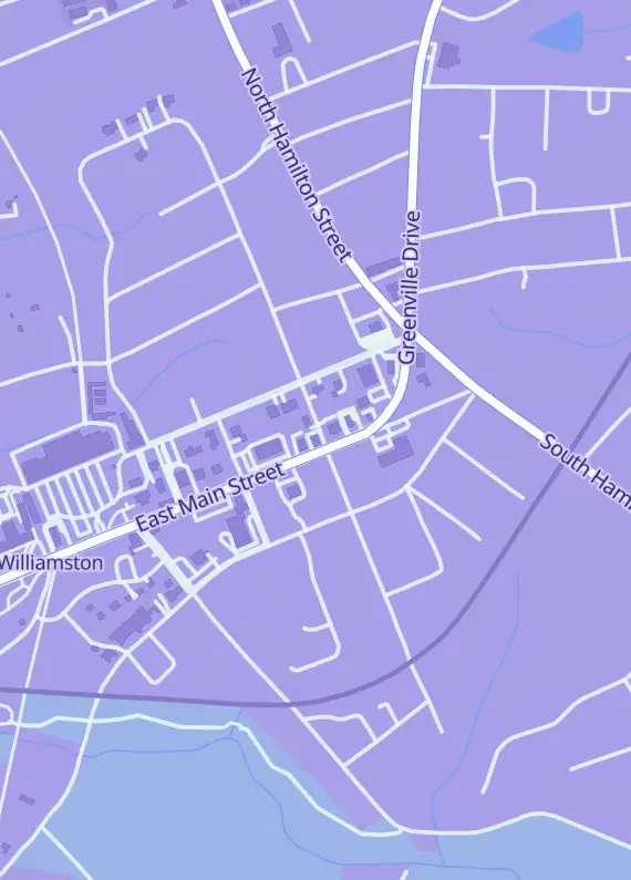 Street map around Manathril Cards and Collectibles, 215 E Main St, Williamston, SC