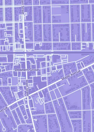 Street map around Mark's Card Shop, Downers Grove