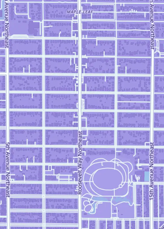 Street map around Math 'n' Stuff, 8926 Roosevelt Way NE, Seattle, WA