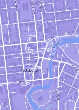 Street map around Medusa Gaming, Plattsburgh