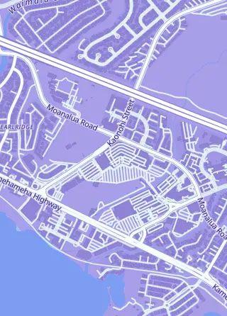 Street map around MiniQ Anime Shop, Aiea