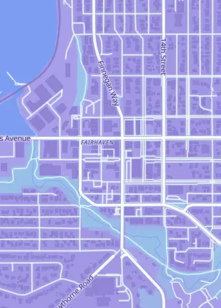 Street map around Moon Base Games and Comics, Bellingham