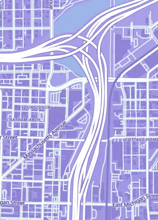 Street map around Moonshot Games, Indianapolis
