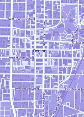 Street map around More Fun Comics and Games, Denton