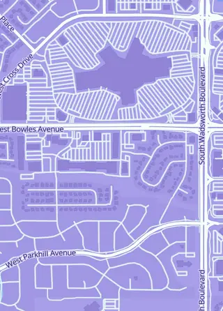 Street map around Mythic Games, Littleton