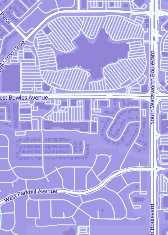 Street map around Mythic Games, 8966 W Bowles Ave, Littleton, CO