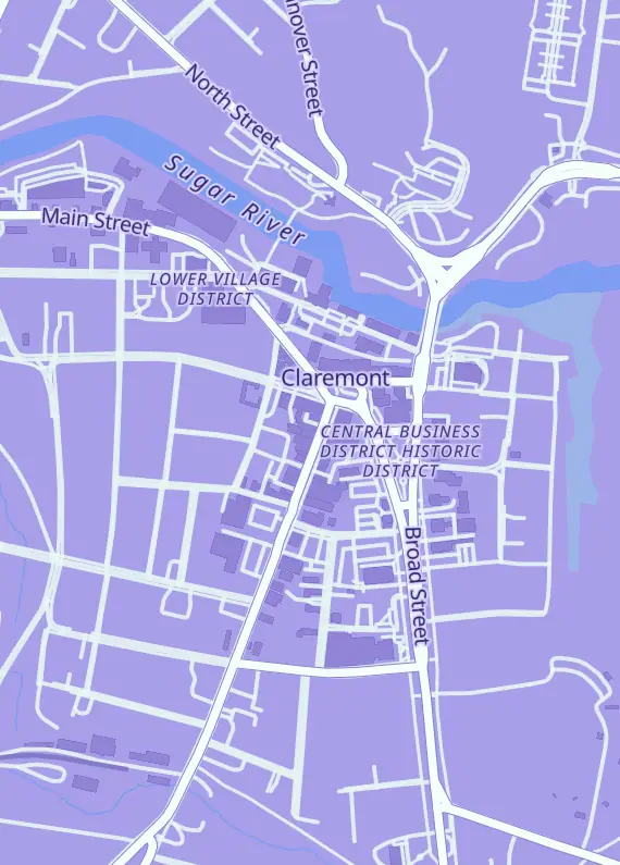 Street map around Nic's Naks & Games, 1 Pleasant St, Claremont, NH