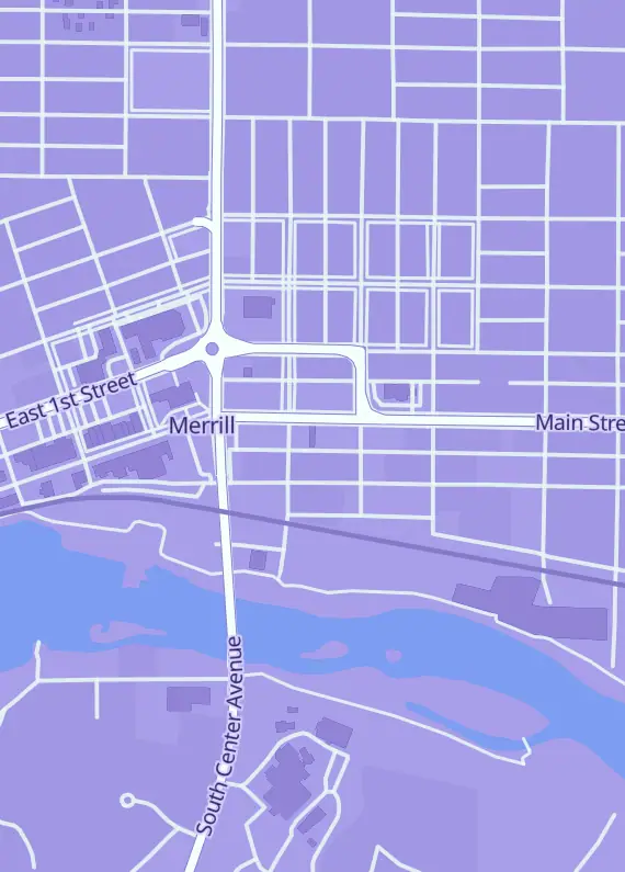 Street map around Nor Comm Games LLC, 1307 E Main St, Merrill, WI