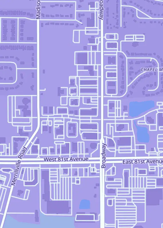 Street map around NWI Cards, 68 W 80th Pl, Merrillville, IN