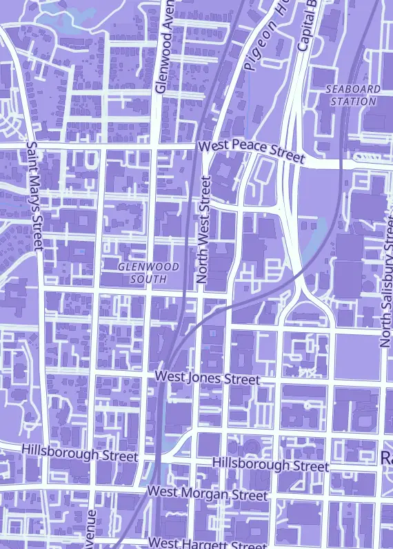 Street map around Oak City Sports Cards, 401 N West St, Raleigh, NC
