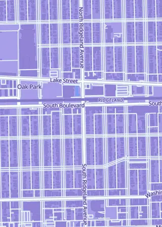 Street map around One Stop Comics, Oak Park