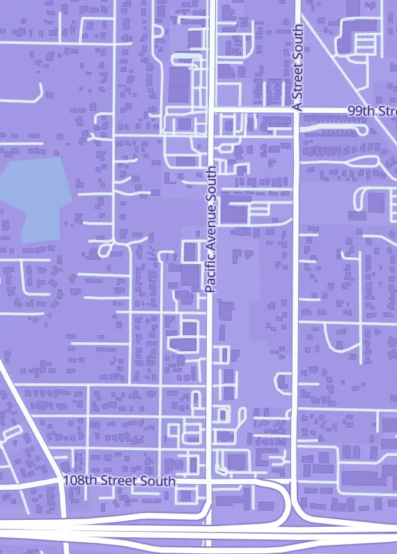 Street map around Pacific Antiques Mall, 10228 Pacific Ave S, Tacoma, WA