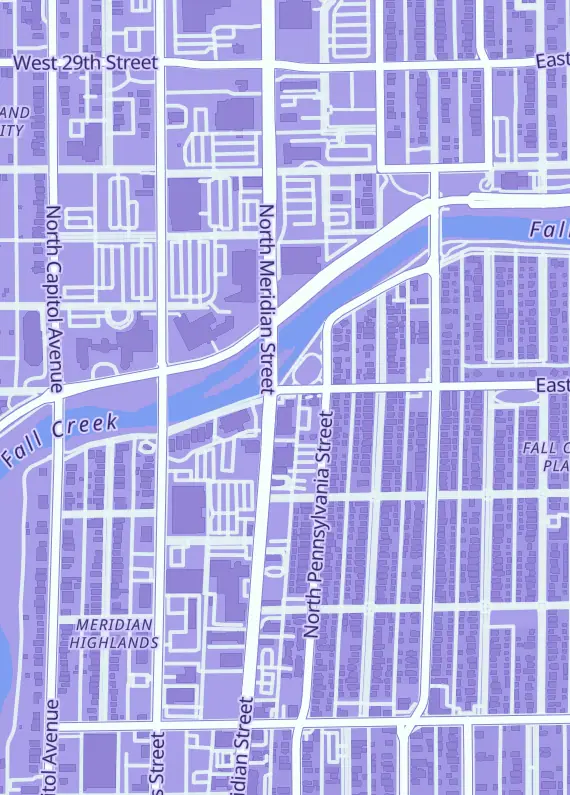 Street map around Paradigm Games, 2479 N Meridian St, Indianapolis, IN