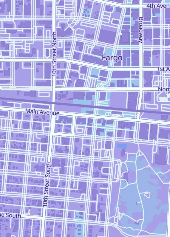 Street map around Paradox Comics and Cards, 814 Main Ave #100, Fargo, ND