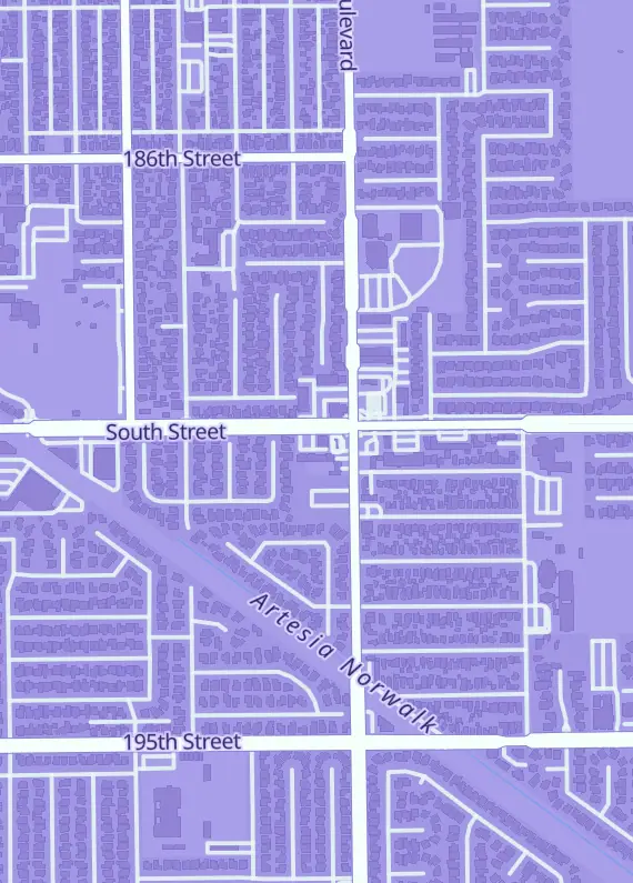 Street map around Perfect Rares Card Center, 12148 South St D, Artesia, CA
