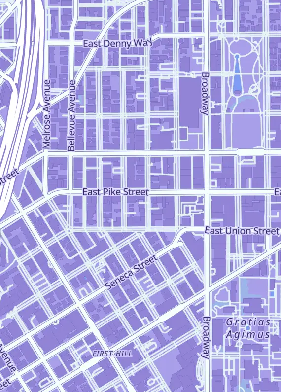 Street map around Pink Gorilla Games Capitol Hill, 613 E Pike St, Seattle, WA