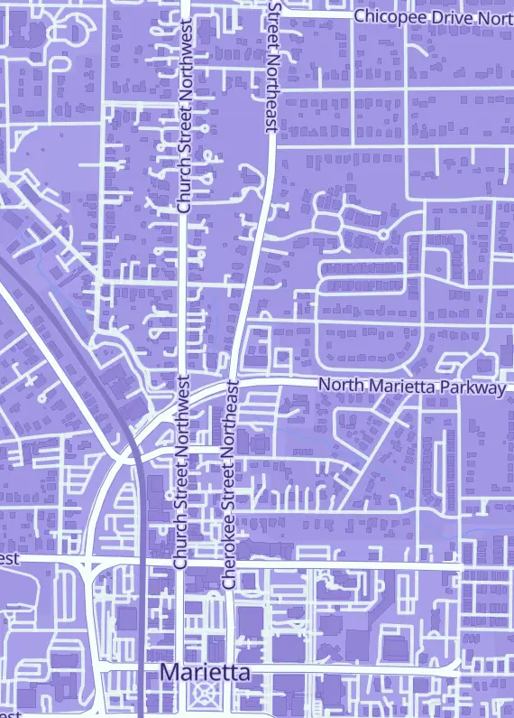 Street map around Plastic Empire, 145 N Marietta Pkwy Ne Ste B, Marietta, GA