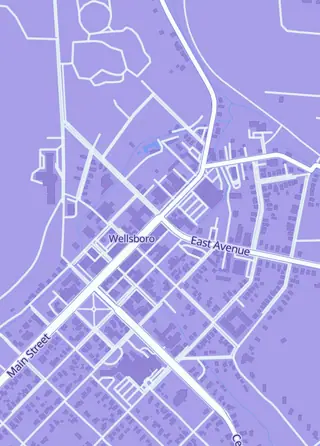 Street map around Pop's Culture Shoppe, Wellsboro