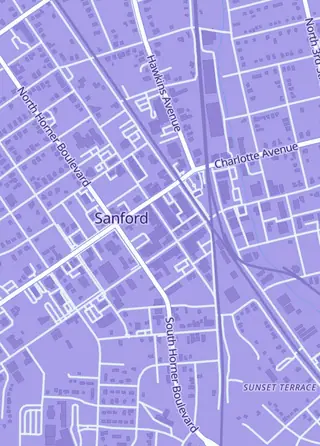 Street map around Raven Forge Games, Sanford