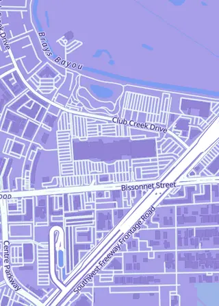 Street map around Ready Steady Games, Houston